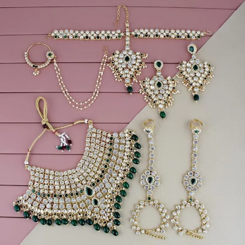 Gold Plated Dulhan Choker Bridal Set with sheeshpatti for Girls & Women