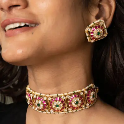 Janani Polki Choker Set with Oversized Studs