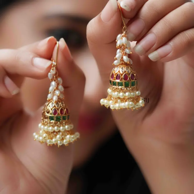 Imitation Rice Pearl Hook Drop Jhumkas
