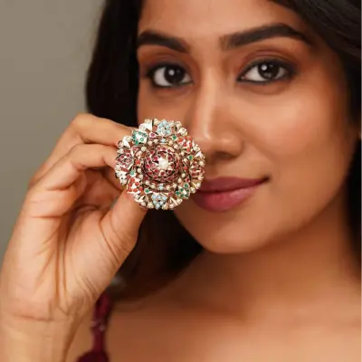 Oversized Navratna Jadaau Ring
