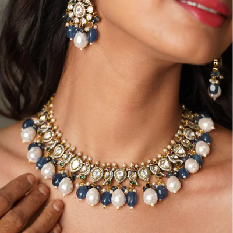 Tapasvi Indian Necklace Set with Baroque Pearls